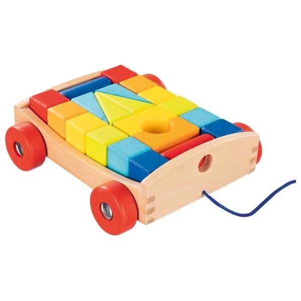 Goki Pull-along cart with 20 building blocks - Wooden - Unisex