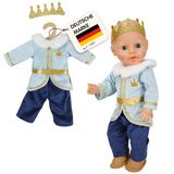 Heless 2685 - Poppenjurk "Prins Luka" in blauw en goud, met kroon en pluche kraag, voor poppenmaat 35-45 cm