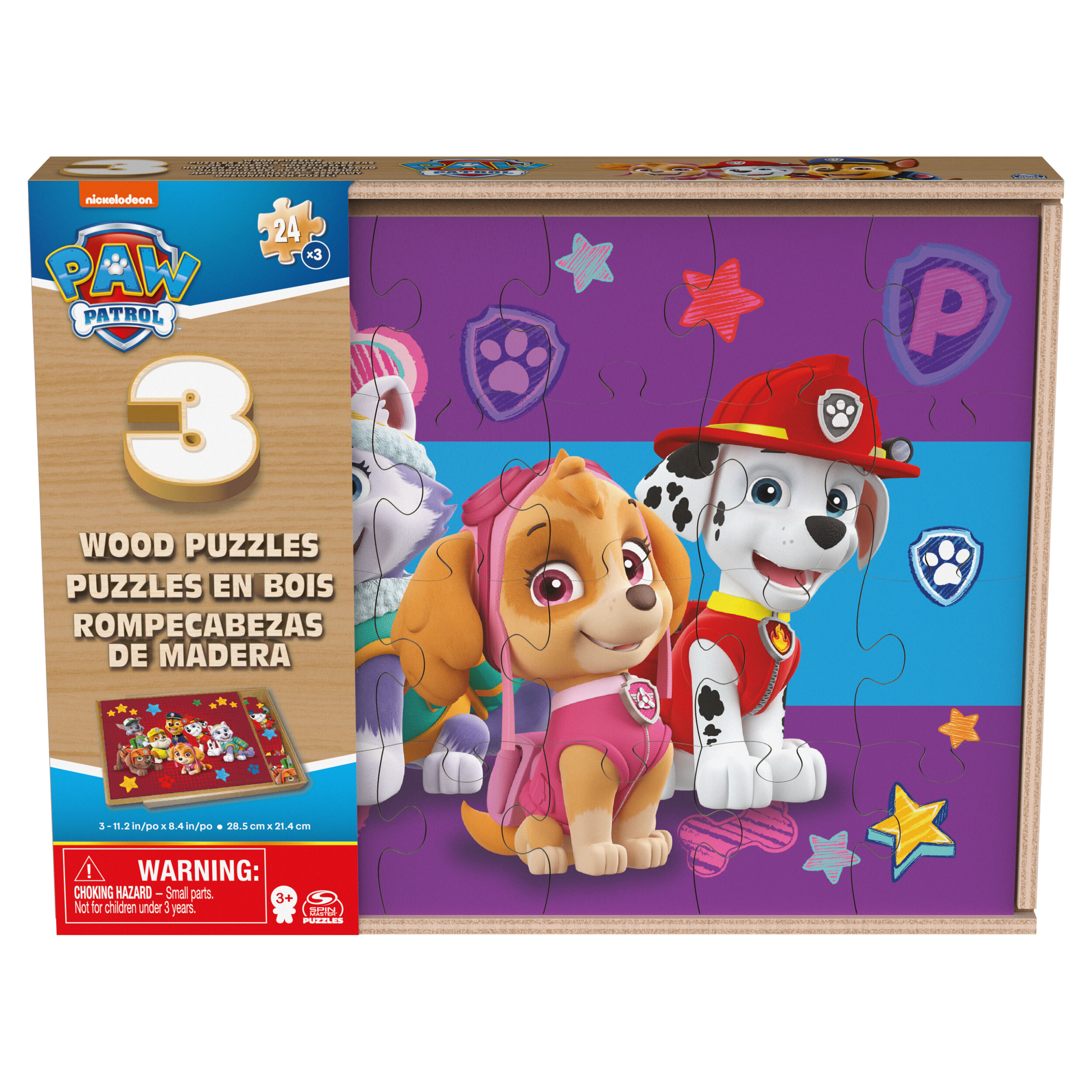 Spin Master Games Games PAW Patrol - Set van 3 houten puzzels van 24 stukjes met opbergdoos