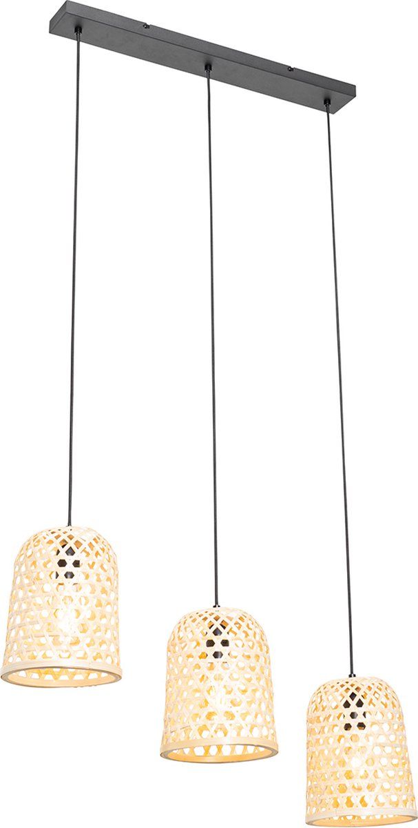 QAZQA Rayan - Hanglamp Eettafel - 3 Lichts - Bamboe - Naturel