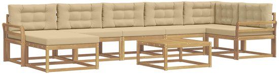 vidaXL - Bank loungeset - 7 zitplekken - Wit en Beige - Acacia Hout