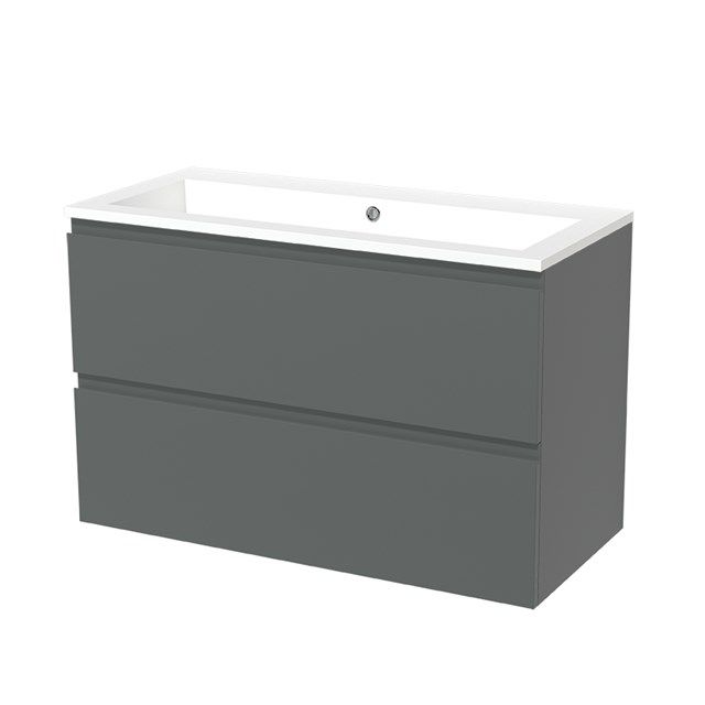 Maxaro Badkamermeubel 100cm Modulo Middengrijs 2 Lades Greeploos Wastafel Mineraalmarmer