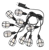AMARE In- en outdoor lichtketting industrieel, 10 lampen met zwarte lampbehuizing, 3 m kabel, IP44 en timer