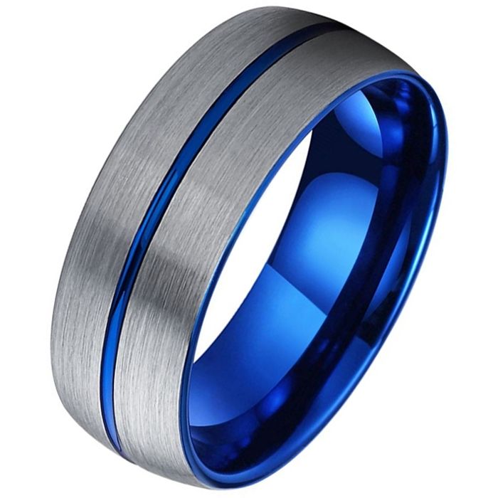 TJ Tom Jaxon Wolfraam heren ring Groef Geborsteld Zilverkleurig Blauw-21mm