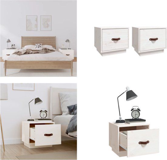 vidaXL Nachtkastjes 2 st 40x34x35 cm massief grenenhout wit