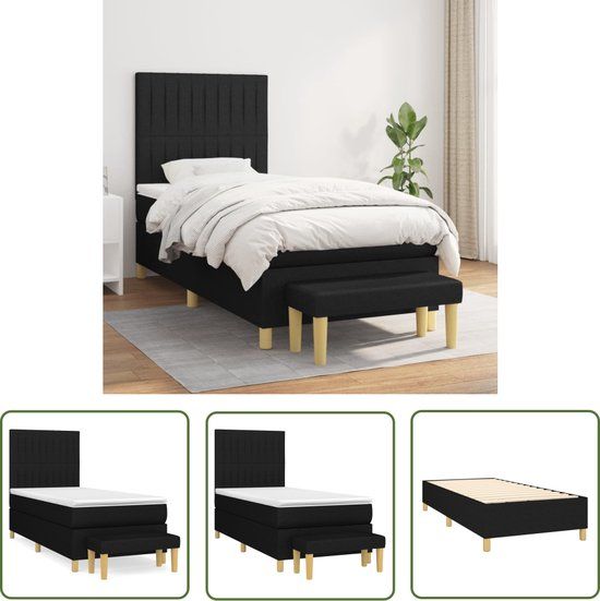 vidaXL Boxspring met matras stof zwart 100x200 cm