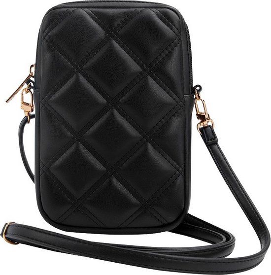 Guess Quilted 4G Metal Logo Wallet Pouch met Riem (7 Inch) - Zwart