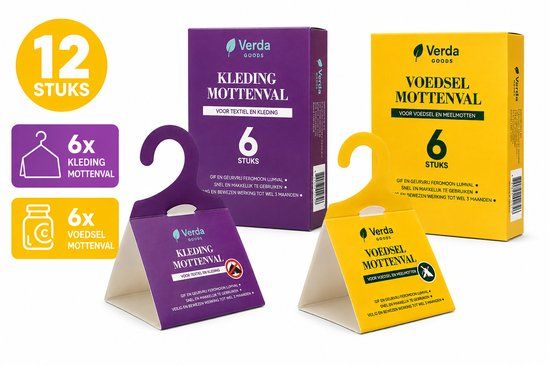 Verda Goods - Mottenval - 12 Stuks - 6x Kledingmottenval + 6x Voedselmottenval
