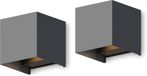 Calex LED Wandlamp Bari - 2 stuks - Kubus - Antraciet/Grijs - LED Up & Down - Verstelbare Stralingshoek - 7W - Éclairage de jardin - Design moderne - Lumière blanc chaud - Pour intérieur et extérieur