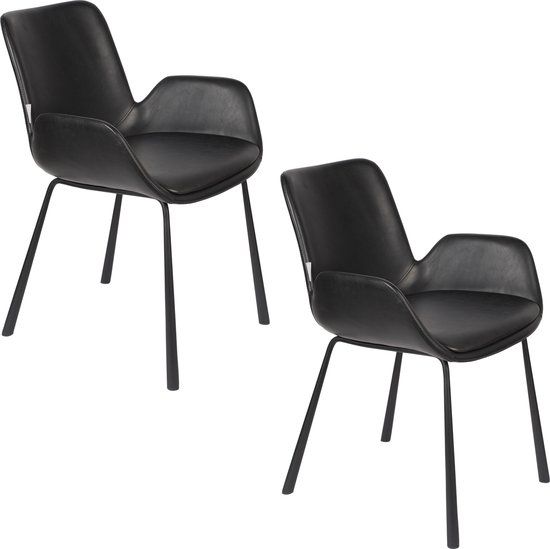 Zuiver Brit LL Eetkamerstoelen Armleuning Zwart - Set van 2