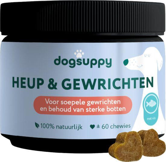 Dogsuppy Heup & Gewrichten supplement - Voor sterke en soepele gewrichten - 100% Natuurlijk - 60 heerlijke snoepjes - Ondersteunt de Gezondheid van de Gewrichten - met Glucosamine, Collageen, Groenlipmossel, MSM, Boswellia en Kurkuma