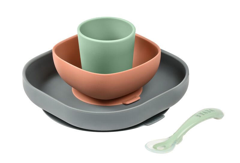 BEABA Silicone Servies Set - Mineraal - 4 Stuks