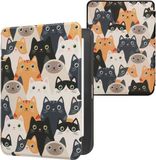 kwmobile e-reader hoesje geschikt voor Kobo Clara HD hoes - E reader flip case met magnetische sluiting - Ereader cover - Katten design in oranje / zwart / wit