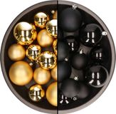 Kaemingk B.V. Décoration de Noël boules de Noël en plastique mélange de couleurs noir/or 4-6-8 cm paquet de 68x pièces