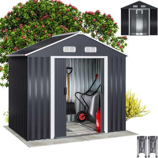 Gardebruk Metalen Tuinhuis - 1,8m² met Fundering & Deuren – Antraciet