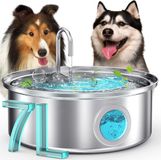 oneisall Drinkfontein voor honden, 7 liter, roestvrijstalen hondenfontein met groot kijkvenster, waterdispenser met ledlicht, ultralichte pomp met overbelastingsbeveiliging, 5-laagse filtratie