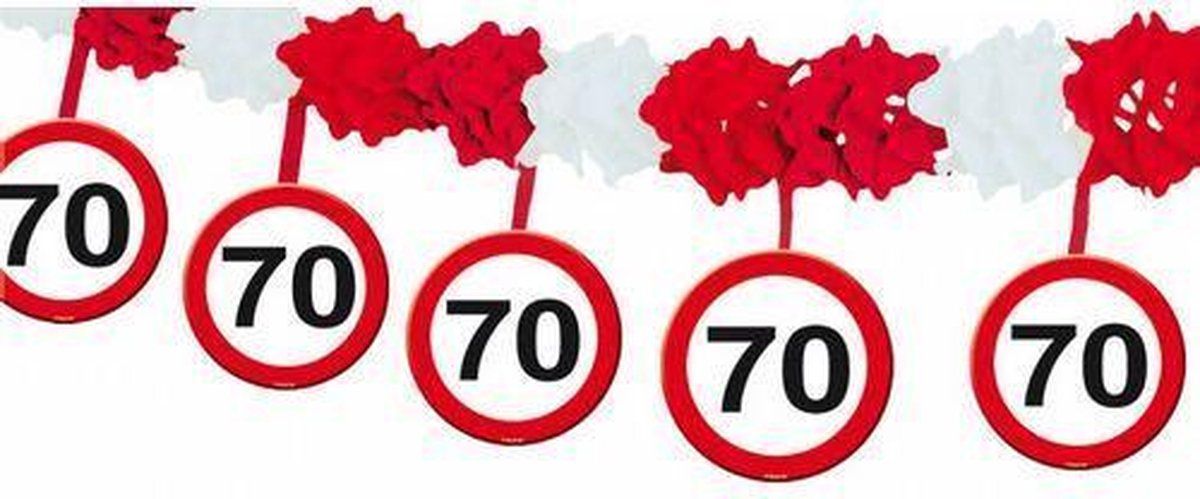 Partywinkel Slinger met Onderhanger 70 Jaar Verkeersbord 4 meter - Rood