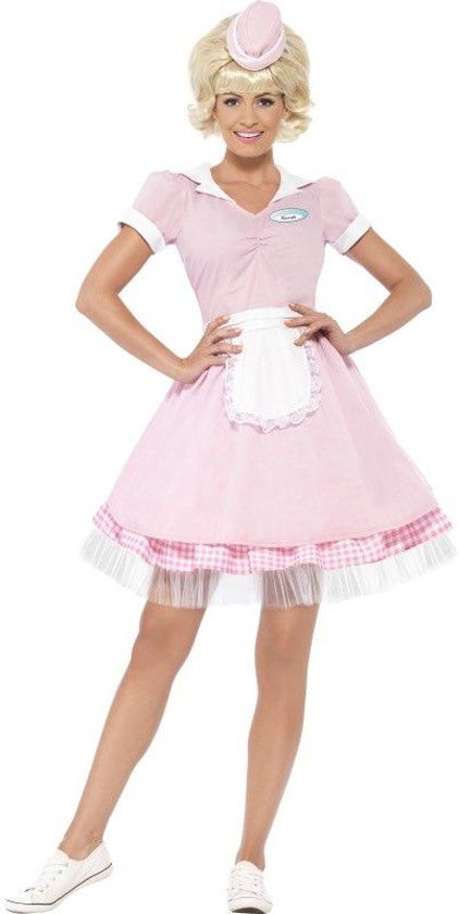 Smiffys Roze serveerster jaren 50 kostuum voor vrouwen - Large