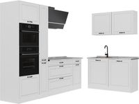 Vicco Hoekkeuken R-Line, Wit landelijk/Wit, 230 x 120 cm marmer werkblad
