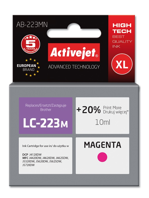 Activejet Activejet AB-223MN inkt (Brother LC223M vervanging; Supreme; 10 ml; rood)