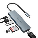USB C-hub, USB-C adapter MacBook Pro/Air iPad Pro adapter, 6-in-1 met 4K HDMI-uitgang, PD 100 W, 2 x USB 3.0, TF-kaartlezer, compatibel met laptop, Surface Pro 8
