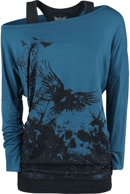 Black Premium by EMP Zwart-blauw shirt met lange mouwen in dubbellaagse look - Dames - L
