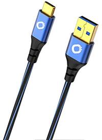 Oehlbach USB Plus C3 - USB-kabel voor smartphones type A 3.0 naar type C 3.1 - PVC-mantel - OFC, blauw/zwart - 3m