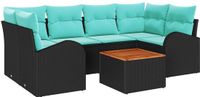 vidaXL Tuinbankenset 7 st Zwart en Turquoise poly rattan