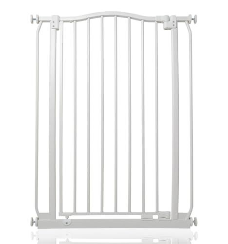 Safetots Extra Hoog Klemhek met Gebogen Bovenkant, Hoog Metaal Veiligheidshek, Klemevestging Tussen 71cm - 80cm, Mat Wit, Extra hoog 100cm, Veiligheidshekje voor Trap, Gang en Deur