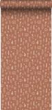 ESTAHome behang bloemmotief terracotta en wit - 53 cm x 10.05 m - 139325