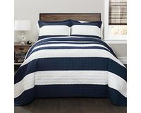 Lush Decor Quilt gestreept patroon 2 stuk beddengoed set, marine en wit, twin