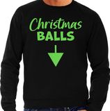 Bellatio Decorations Foute Kersttrui voor heren - Christmas balls - zwart - glitter groen - Kerstfeest XL
