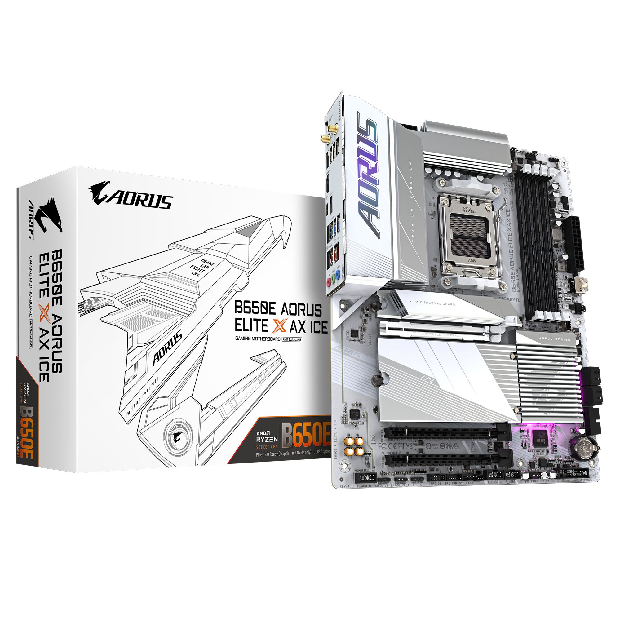GIGABYTE B650E AORUS ELITE X AX ICE - Moederbord - ATX - Socket AM5 - AMD B650 - DDR5 - Wi-Fi 6E - Bluetooth 5.3