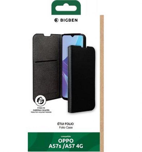 Bigben Connected, Hoesje geschikt voor Oppo A57 / A57S - Folio Wallet met Kaarthouder & Videostandaard, Zwart