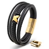 SERASAR Leren Armband Echte Mannen [Flake] - Goud 23cm