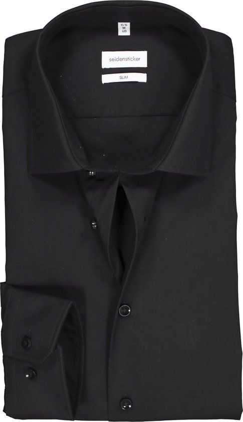 Seidensticker Slim Fit Overhemd Zwart - Strijkvrij - Maat 45
