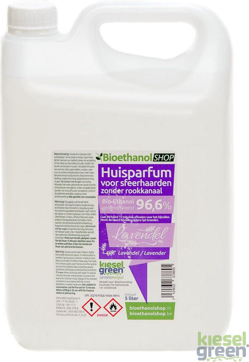 kieselgreen Bioethanol met lavendelgeur - bio ethanol 96.6% - 5 liter biobrandstof voor sfeerhaarden
