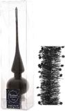 Kaemingk B.V. Décoration de Noël étoile en verre mat 26 cm et guirlandes en feuille étoile noir de 3x pièces