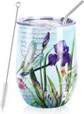 Nymphfable 12oz Roestvrijstalen Beker Met Deksel En Rietje Wijn Tumbler Libellen GeïSoleerde Reismok Dubbelwandig