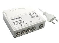 Metronic 414114 TV-versterker VHF/UHF, voor digitaal terrestrisch met filter, VHF-20Db verstelbaar, UHF-28Db verstelbaar, 1 ingang/4 uitgangen, voor binnen, wit