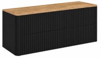 3xE living Armoire de salle de bain, 120 cm, noir, avec portes en placage chêne clair