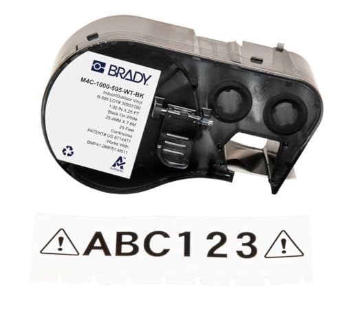 Brady Vinyl Label Tape - Black on White - 25.40mm x 7.62m - M4C-1000-595-WT-BK