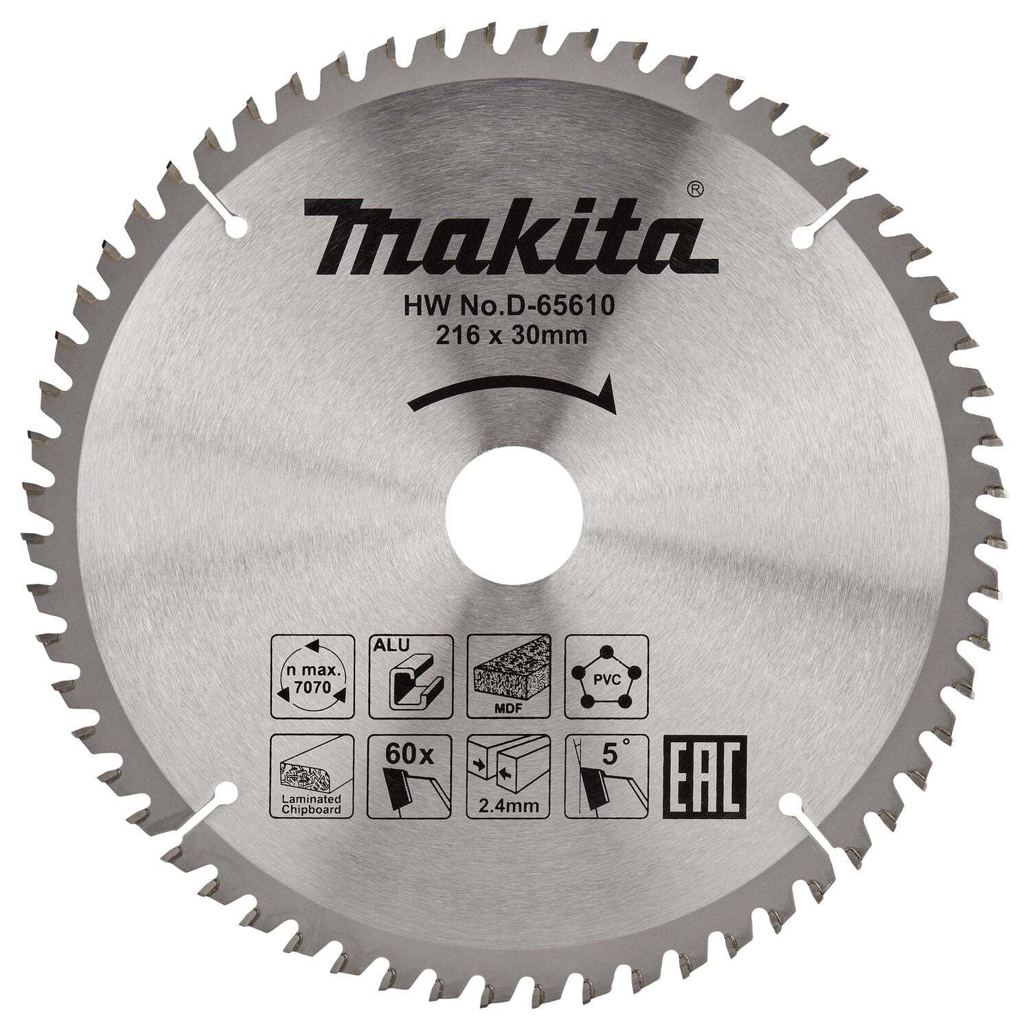 Makita D-65610 Afkortzaagblad voor Multimaterial | Standaard | Ø 216mm Asgat 30mm 60T