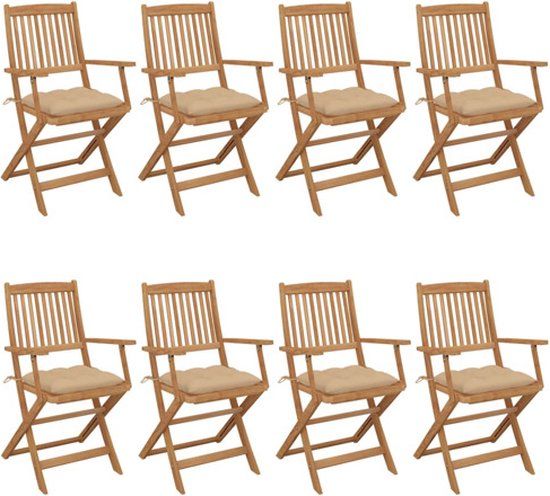 vidaXL Tuinstoelen 8 stuks inclusief kussens massief acaciahout