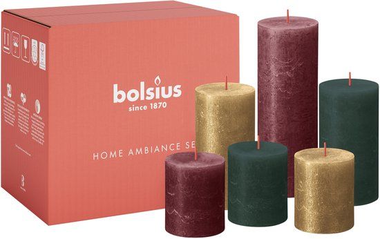 Bolsius - Rustieke kaarsen set metallic - 6 stuks - Jolly
