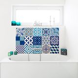 Azulejos 15 zelfklevende tegelstickers, mozaïek, wandtegels, badkamer en keuken, zelfklevend, Azulejos blauw, 10 x 10 cm, 15 stuks