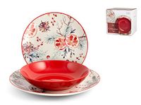H&H 18-delige kerstservies set van steengoed - Feestrood