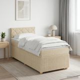 vidaXL Boxspringbed met matras, crèmekleurig, 90 x 200 cm, stof