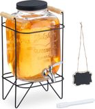 Merkloos Relaxdays drankdispenser met standaard - 5 liter - glas - rvs kraantje - reliëf
