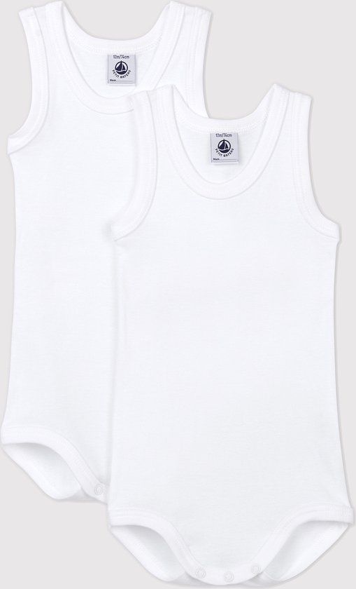 Petit Bateau Set met 2 witte babyrompertjes zonder mouwen - Jongens - Wit - Maat 74